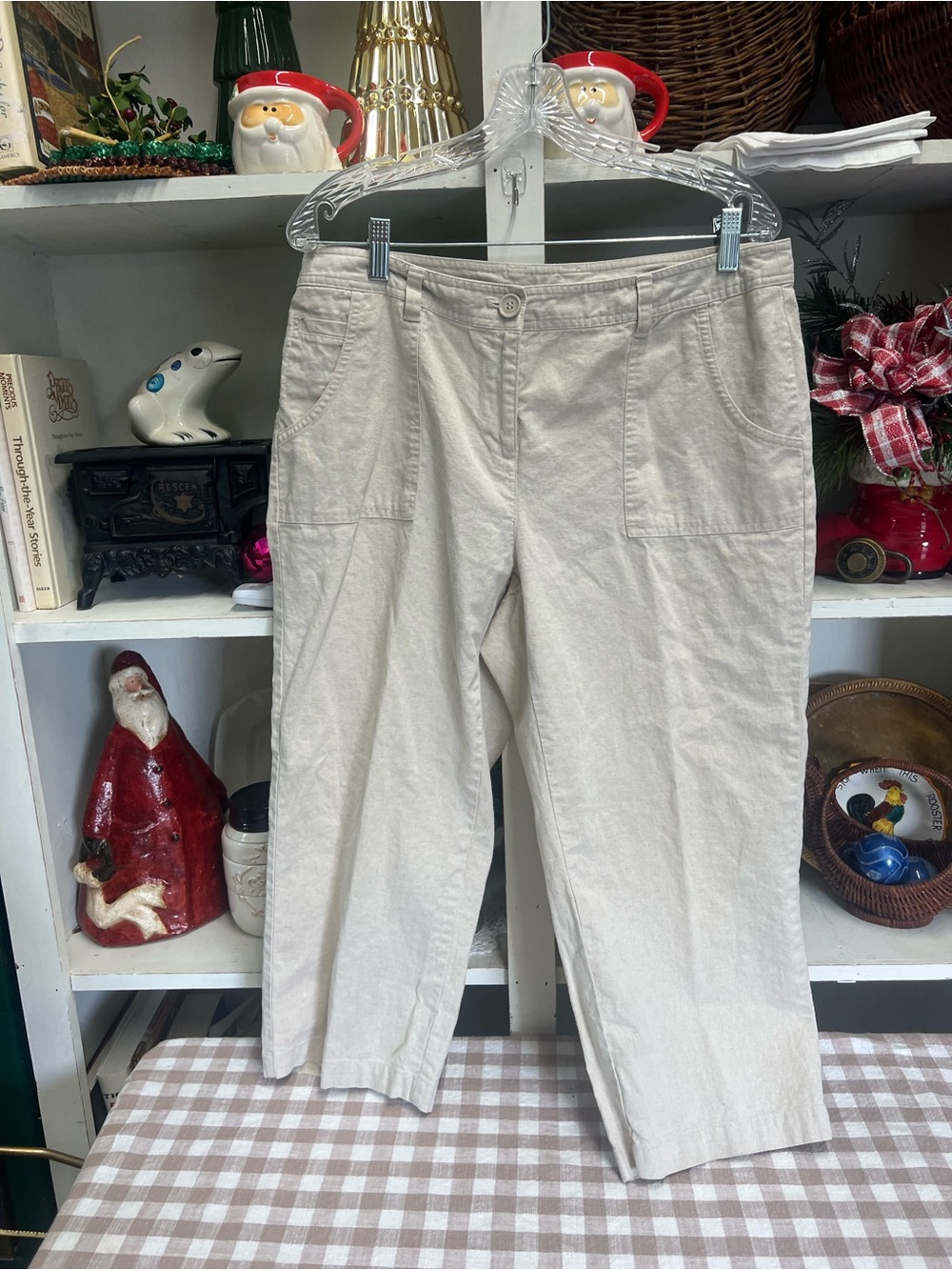 Liz Claiborne linen blend pants cropped tan size 12